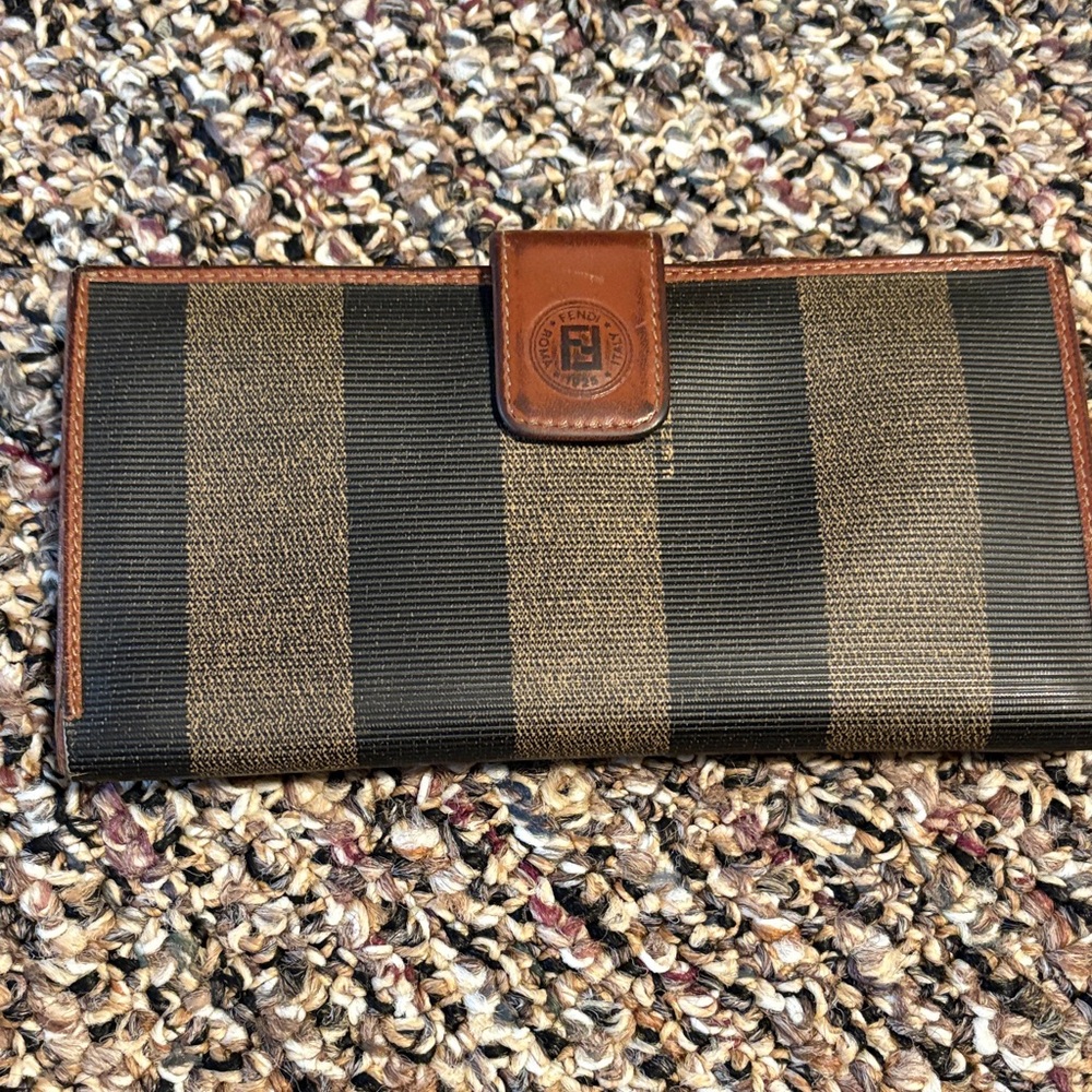 Fendi Black and Brown Striped Continental Wallet